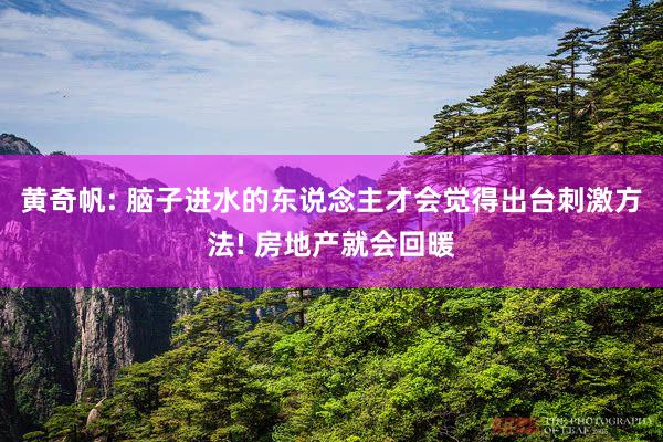 黄奇帆: 脑子进水的东说念主才会觉得出台刺激方法! 房地产就会回暖